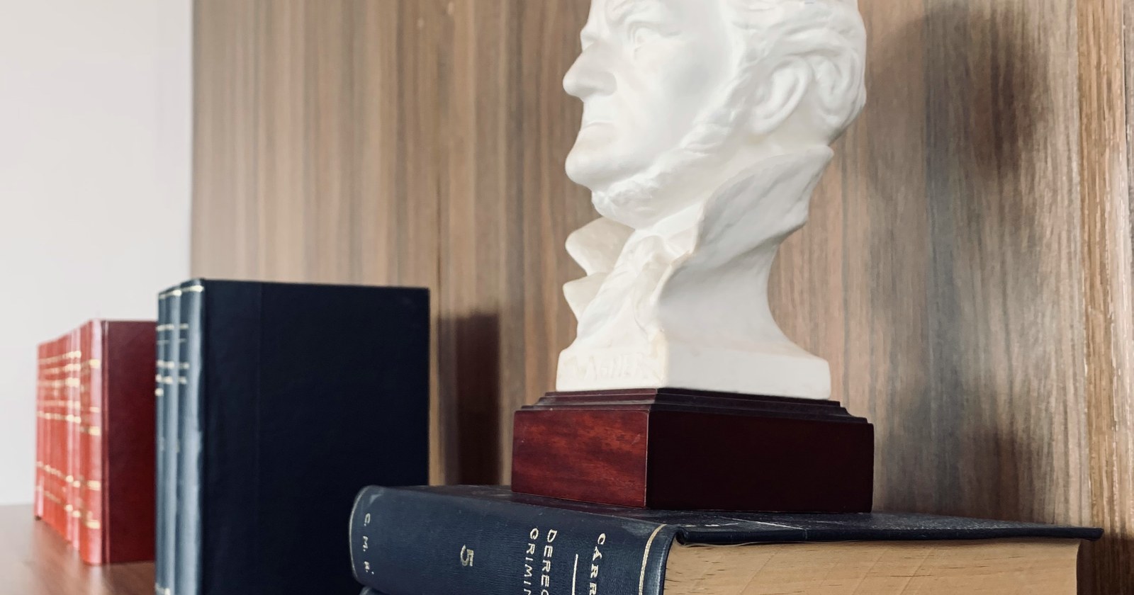 Tratado de Derecho Criminal de Carrara en la biblioteca del despacho donde se construye la teoría del caso
